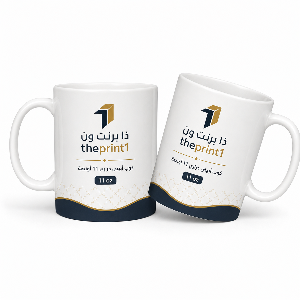 موكاب كوب أبيض حراري 11 أونصة مع size annotation للسعة واسم ذا برنت ون
