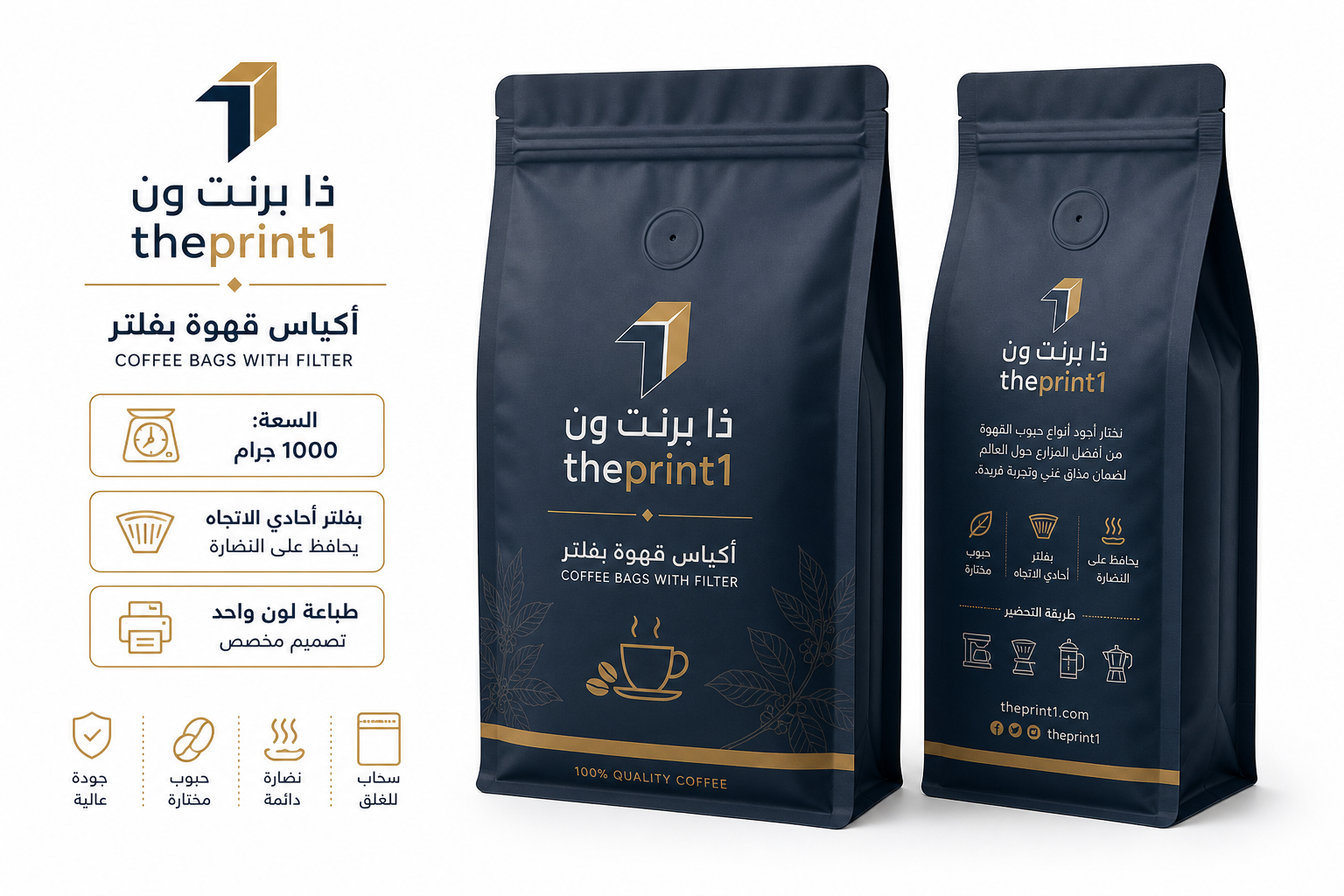 أكياس قهوة بفلتر - ذا برنت ون - السعة: 1000 جرام