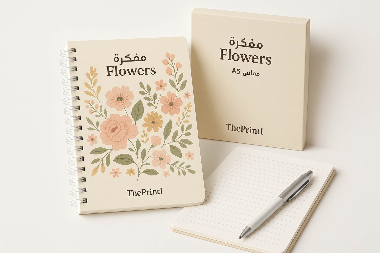 مفكرة Flowers- مقاس A5 - سلك أبيض